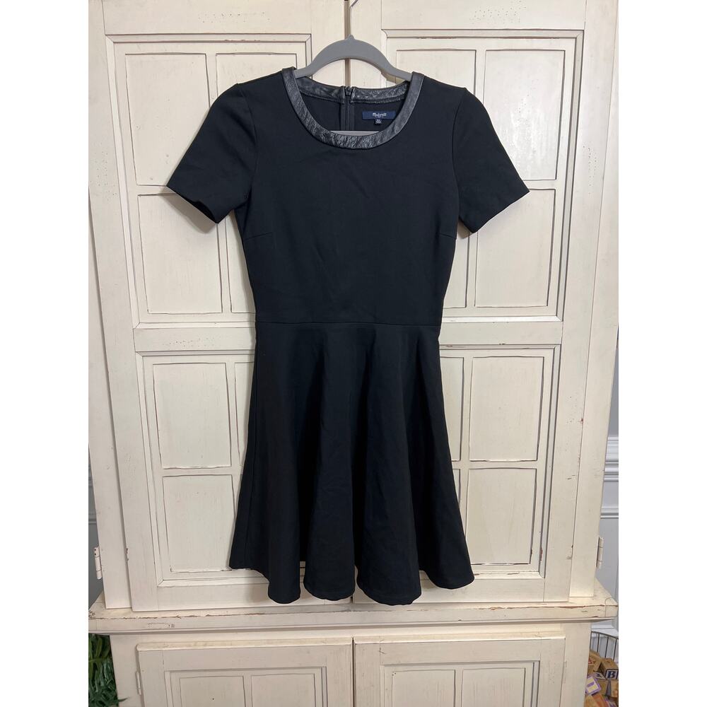 Madewell size XS black mini dress with leather trim
